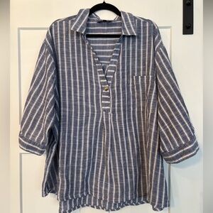 Club Z Collection Peasant Top Blouse Boho Shirt Striped 100% Cotton Plus 3X